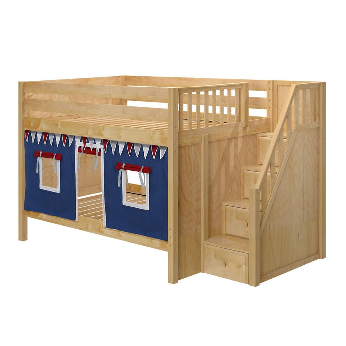 Maxtrix Full Low Bunk Bed with Stairs + Curtain