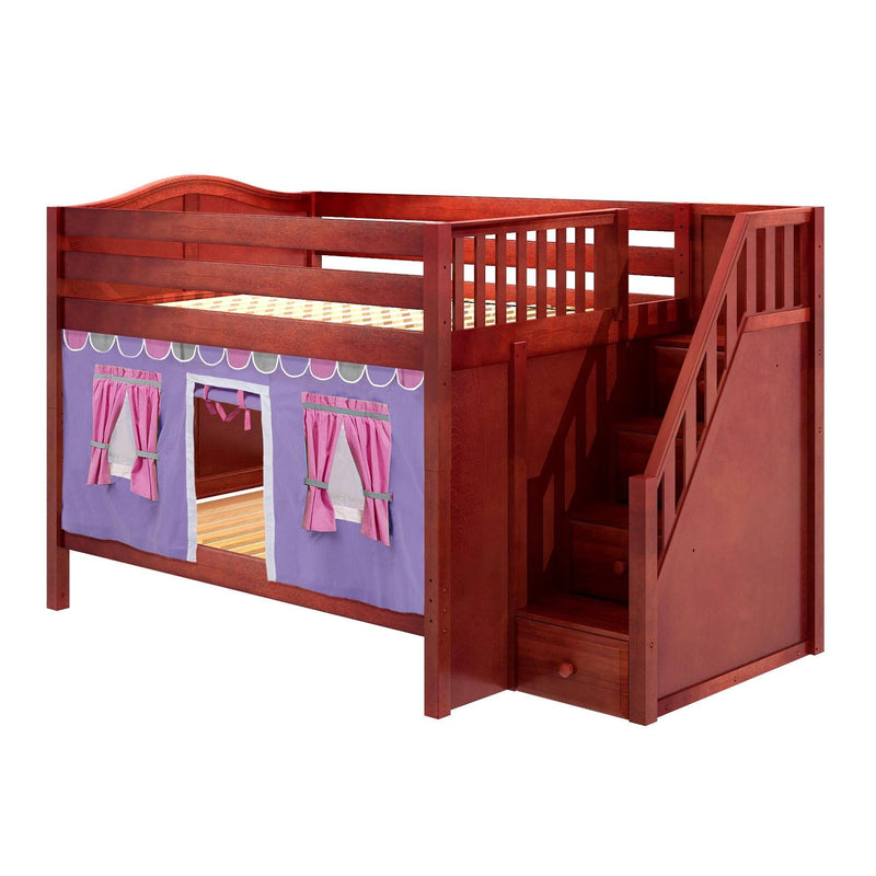 Maxtrix Full Low Bunk Bed with Stairs + Curtain