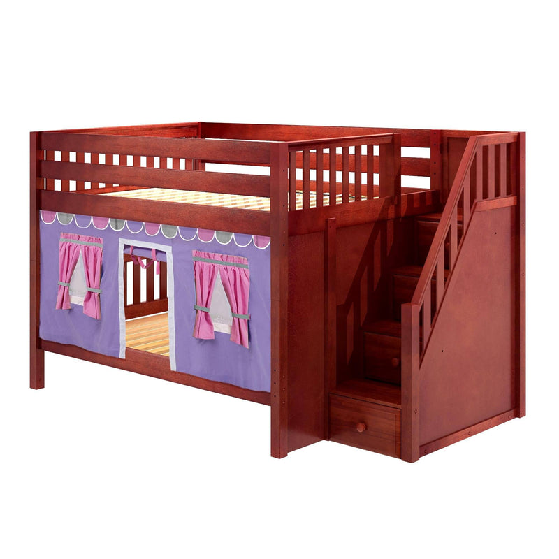Maxtrix Full Low Bunk Bed with Stairs + Curtain
