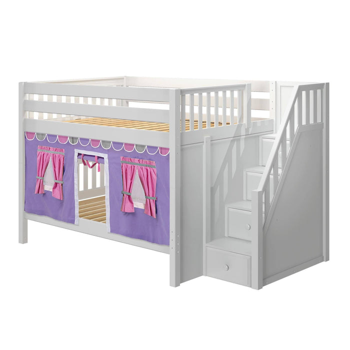 Maxtrix Full Low Bunk Bed with Stairs + Curtain