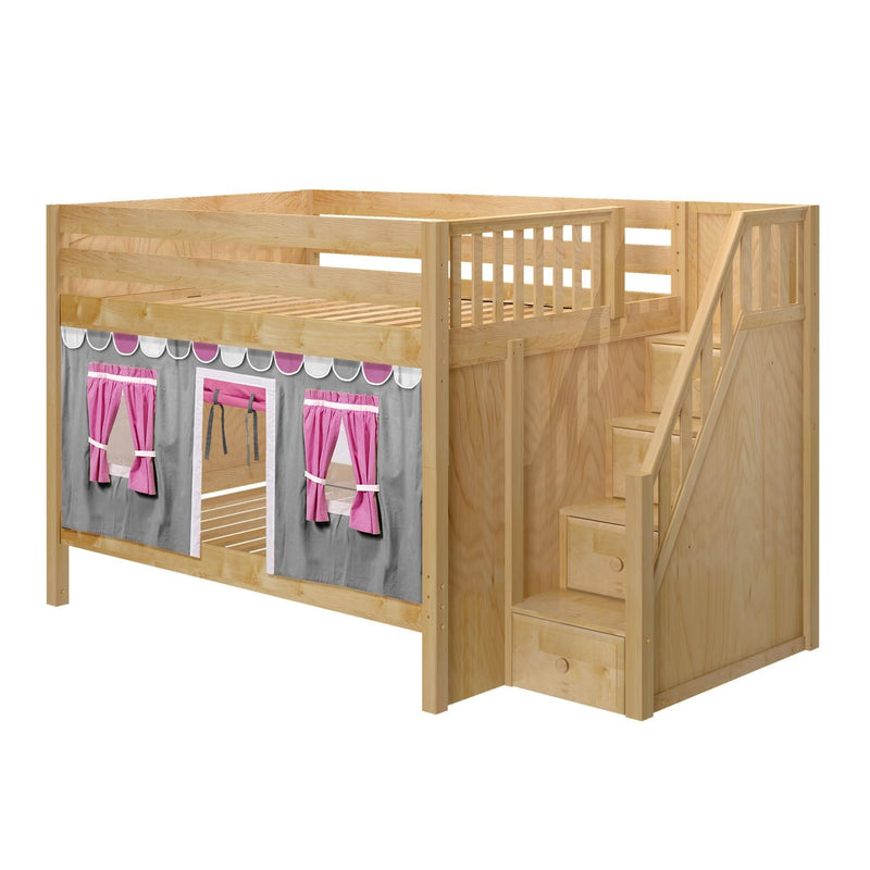 Maxtrix Full Low Bunk Bed with Stairs + Curtain