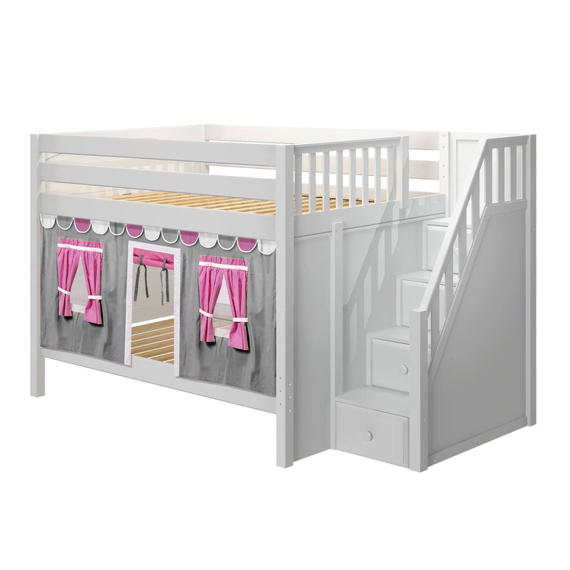 Maxtrix Full Low Bunk Bed with Stairs + Curtain