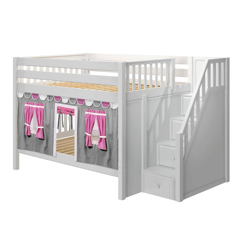 Maxtrix Full Low Bunk Bed with Stairs + Curtain