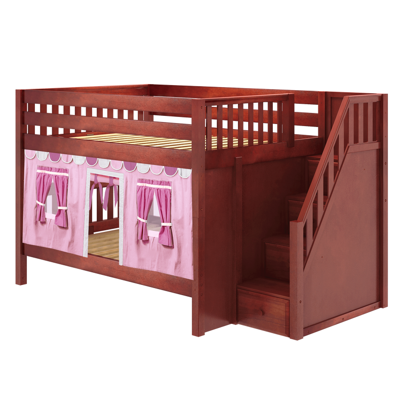 Maxtrix Full Low Bunk Bed with Stairs + Curtain