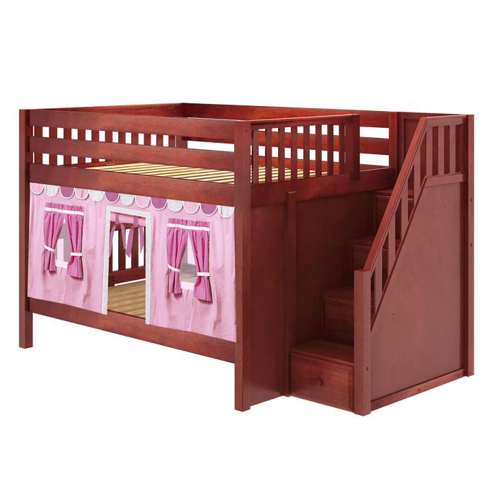Maxtrix Full Low Bunk Bed with Stairs + Curtain