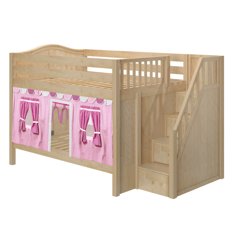 Maxtrix Full Low Bunk Bed with Stairs + Curtain