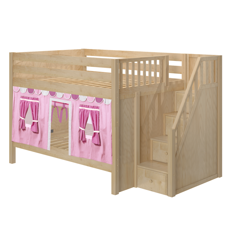 Maxtrix Full Low Bunk Bed with Stairs + Curtain
