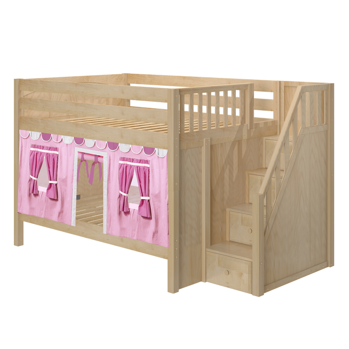 Maxtrix Full Low Bunk Bed with Stairs + Curtain