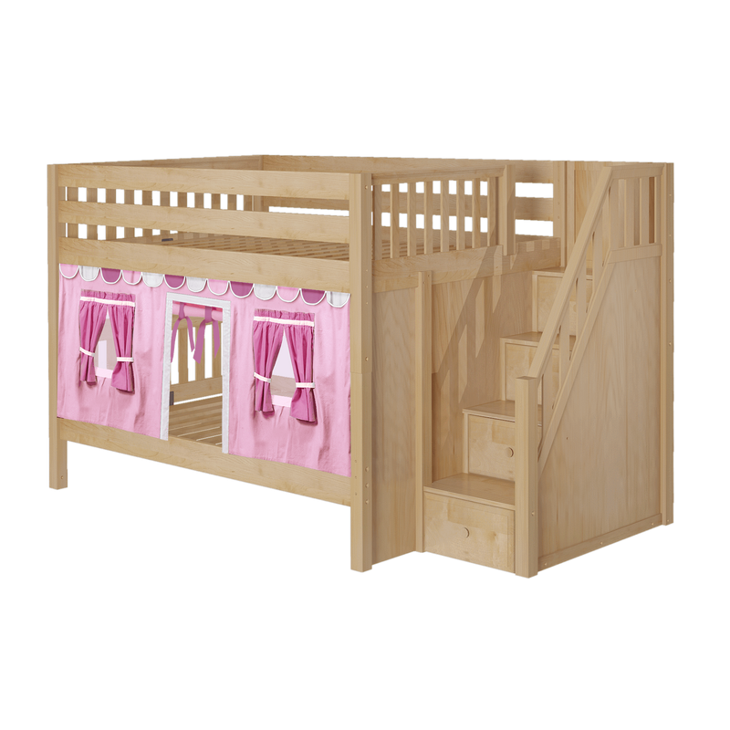 Maxtrix Full Low Bunk Bed with Stairs + Curtain