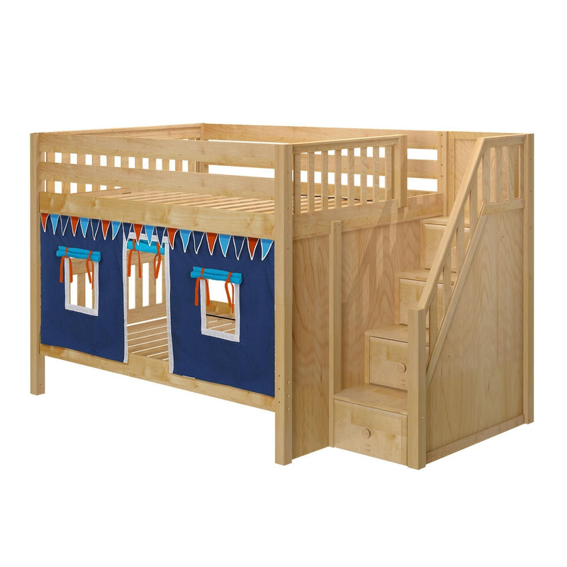 Maxtrix Full Low Bunk Bed with Stairs + Curtain