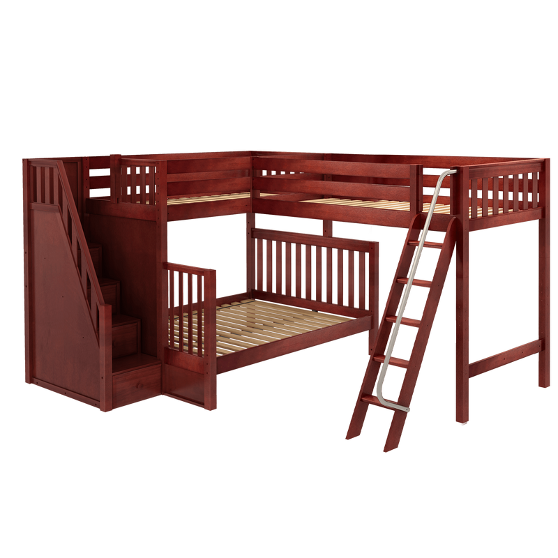 Maxtrix Corner Loft Bunk Bed - Twin XL over Queen + Twin XL