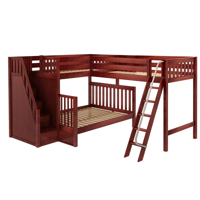 Maxtrix Corner Loft Bunk Bed - Twin XL over Queen + Twin XL