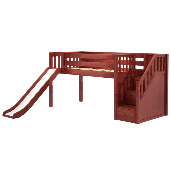 Maxtrix Twin Low Loft Bed with Stairs + Slide