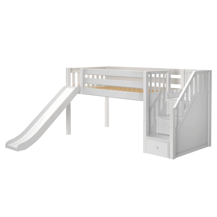 Maxtrix Twin Low Loft Bed with Stairs + Slide