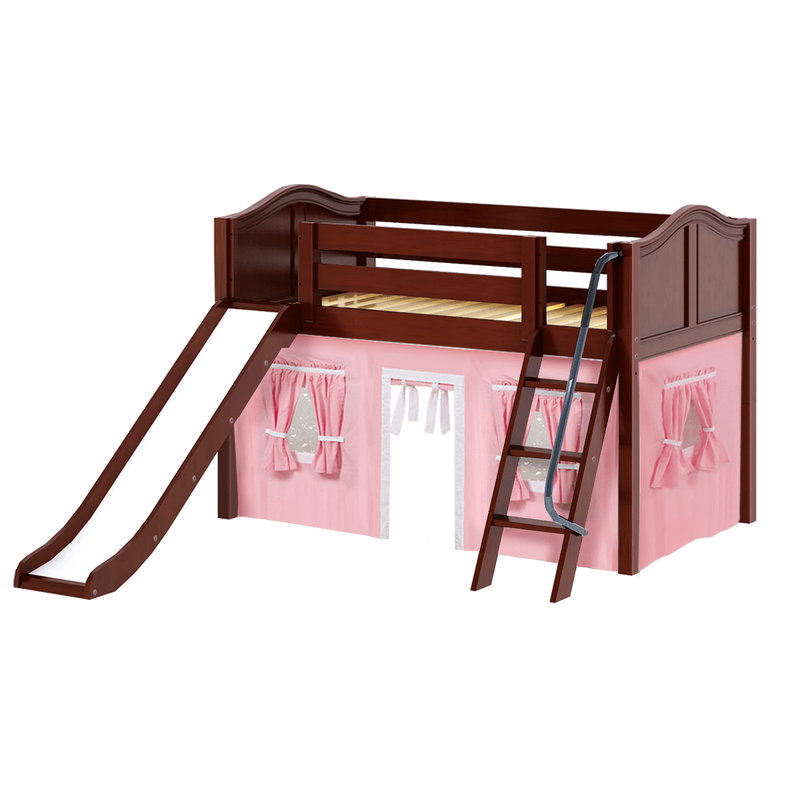 Maxtrix Twin Low Loft Bed with Angled Ladder, Curtain + Slide