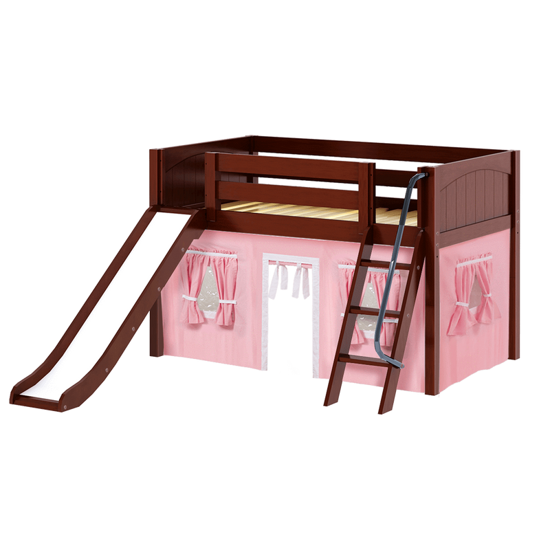 Maxtrix Twin Low Loft Bed with Angled Ladder, Curtain + Slide