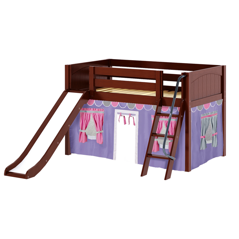 Maxtrix Twin Low Loft Bed with Angled Ladder, Curtain + Slide