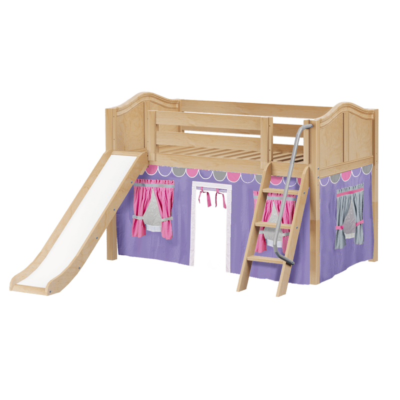 Maxtrix Twin Low Loft Bed with Angled Ladder, Curtain + Slide