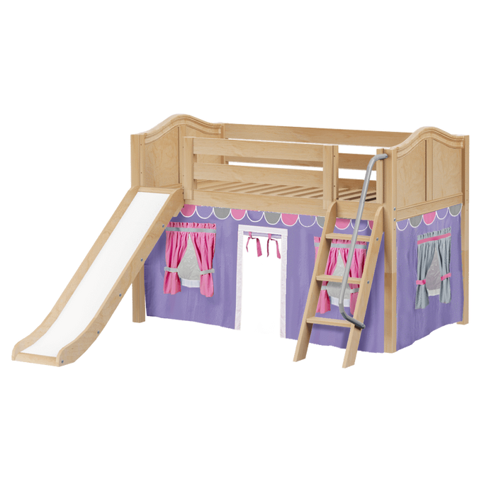 Maxtrix Twin Low Loft Bed with Angled Ladder, Curtain + Slide