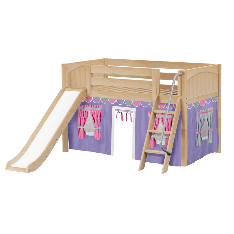 Maxtrix Twin Low Loft Bed with Angled Ladder, Curtain + Slide