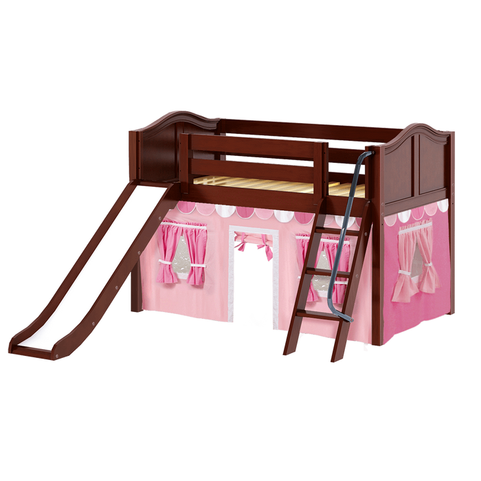 Maxtrix Twin Low Loft Bed with Angled Ladder, Curtain + Slide