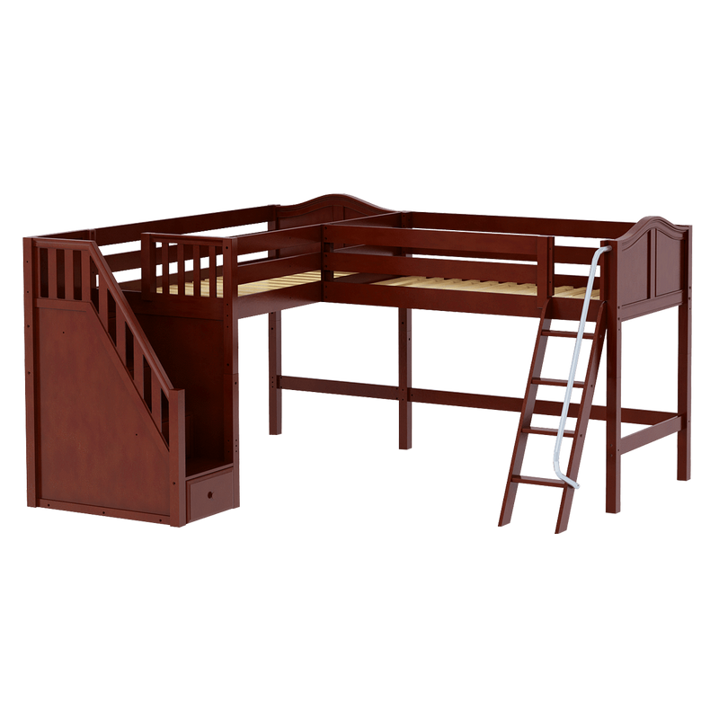 Maxtrix Twin Medium Corner Loft Bed with Ladder + Stairs - L