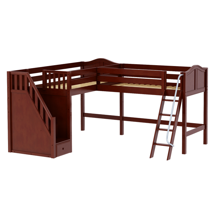 Maxtrix Twin Medium Corner Loft Bed with Ladder + Stairs - L