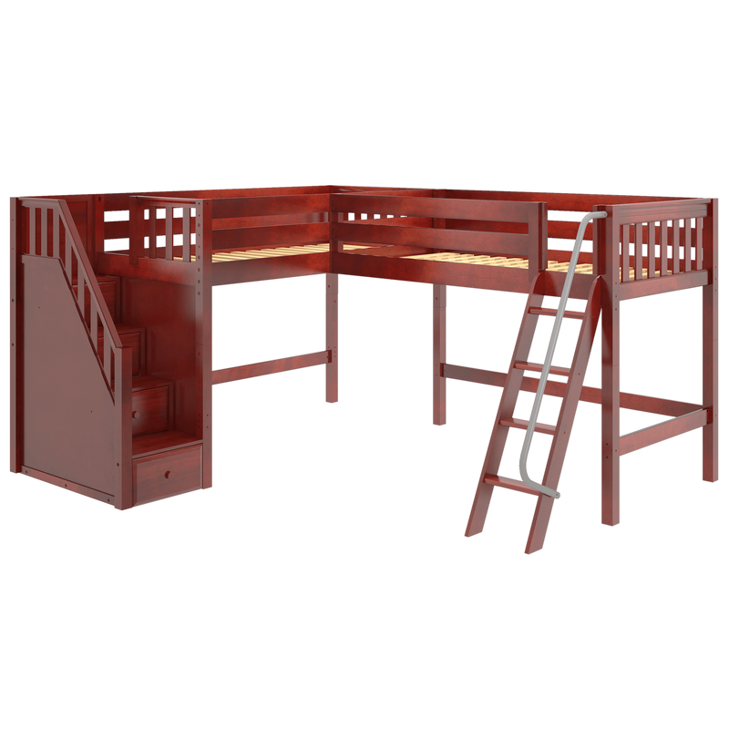 Maxtrix Twin Medium Corner Loft Bed with Ladder + Stairs - L