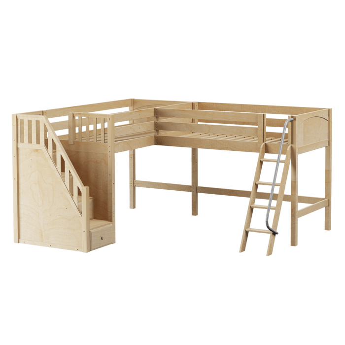 Maxtrix Twin Medium Corner Loft Bed with Ladder + Stairs - L