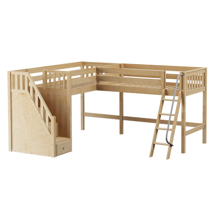 Maxtrix Twin Medium Corner Loft Bed with Ladder + Stairs - L