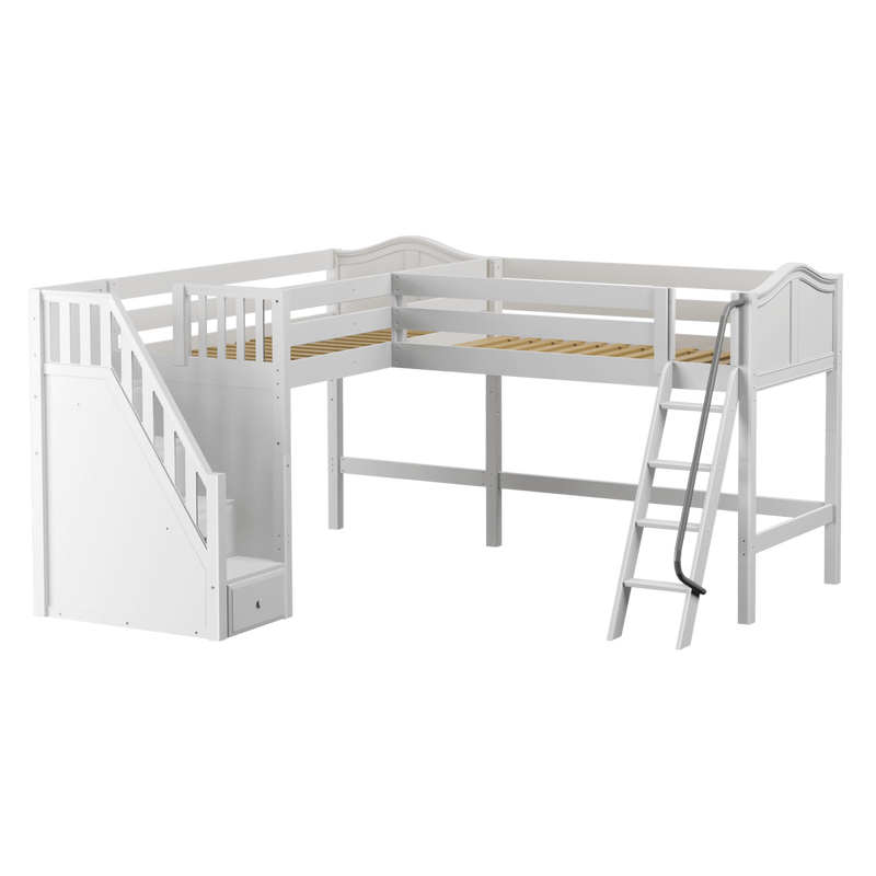 Maxtrix Twin Medium Corner Loft Bed with Ladder + Stairs - L