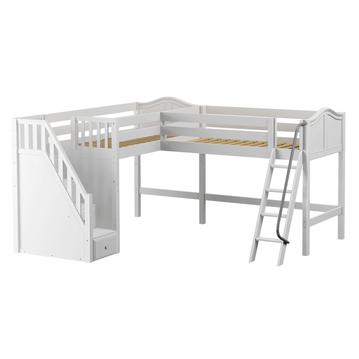 Maxtrix Twin Medium Corner Loft Bed with Ladder + Stairs - L