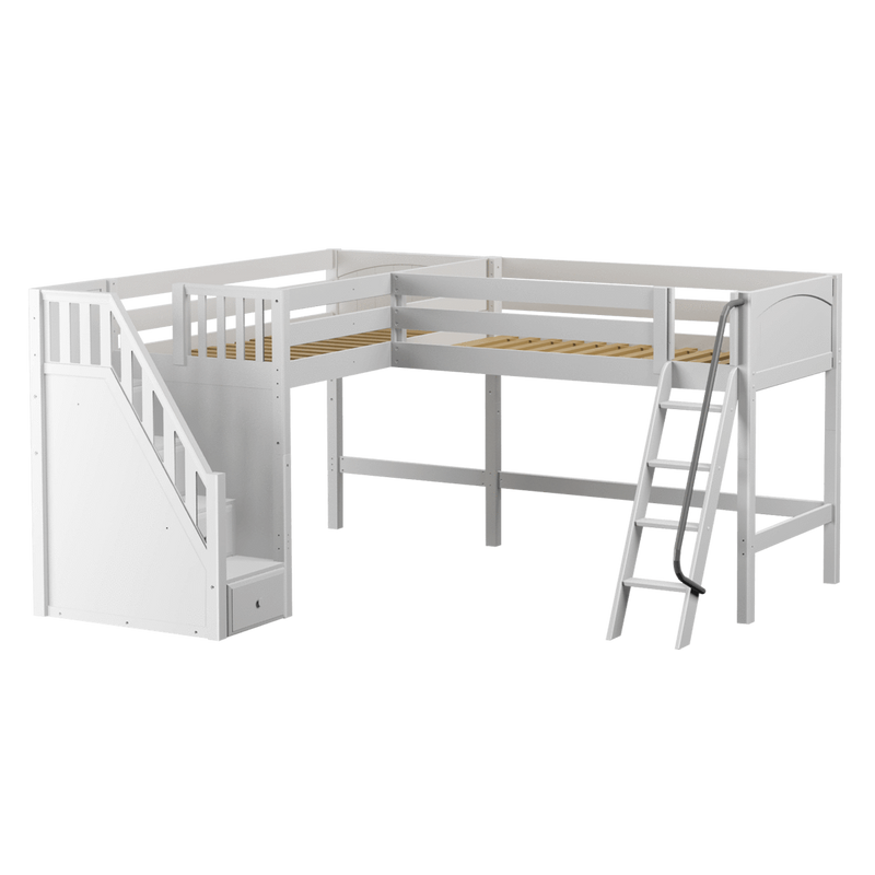 Maxtrix Twin Medium Corner Loft Bed with Ladder + Stairs - L