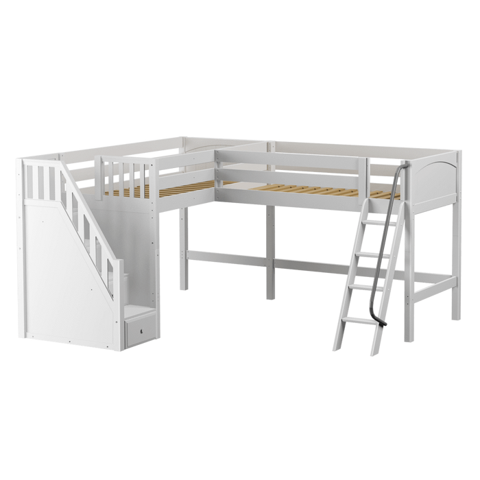 Maxtrix Twin Medium Corner Loft Bed with Ladder + Stairs - L
