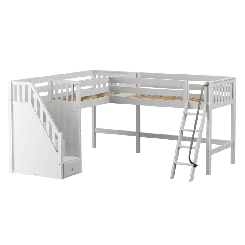 Maxtrix Twin Medium Corner Loft Bed with Ladder + Stairs - L