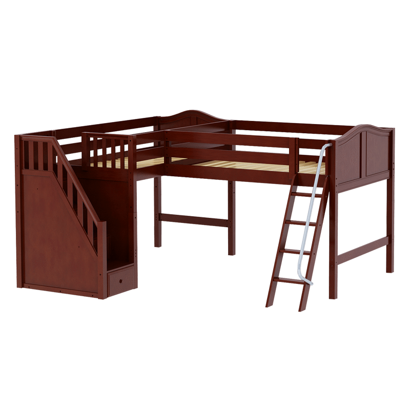 Maxtrix Twin Full Medium Corner Loft Bed with Ladder + Stairs - L