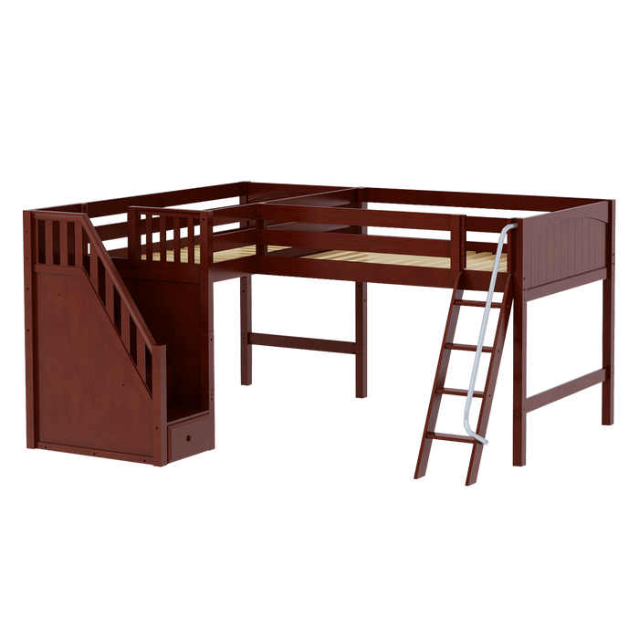 Maxtrix Twin Full Medium Corner Loft Bed with Ladder + Stairs - L