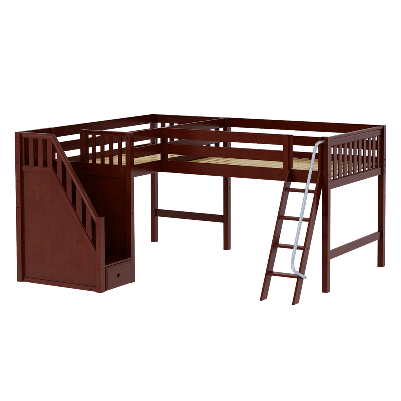 Maxtrix Twin Full Medium Corner Loft Bed with Ladder + Stairs - L