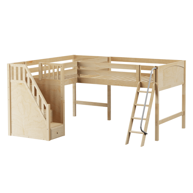 Maxtrix Twin Full Medium Corner Loft Bed with Ladder + Stairs - L