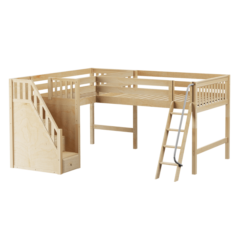 Maxtrix Twin Full Medium Corner Loft Bed with Ladder + Stairs - L
