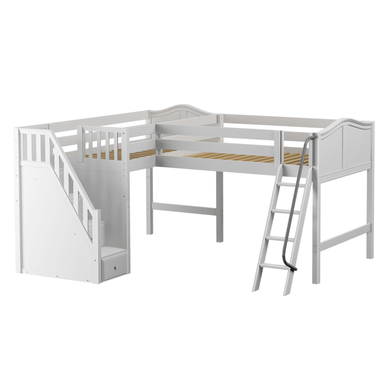 Maxtrix Twin Full Medium Corner Loft Bed with Ladder + Stairs - L