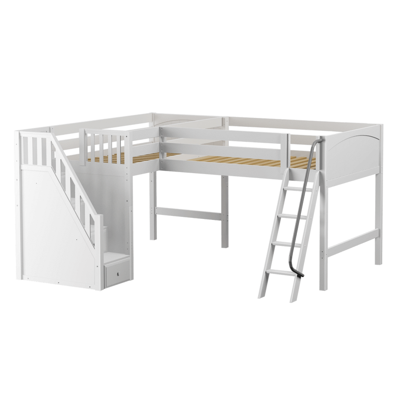 Maxtrix Twin Full Medium Corner Loft Bed with Ladder + Stairs - L