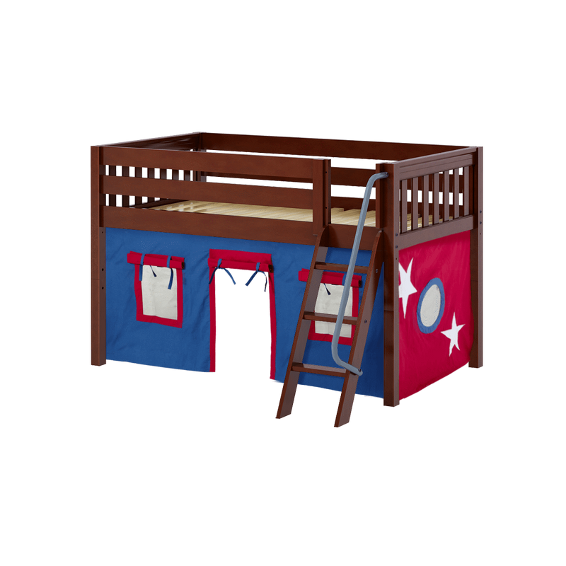 Maxtrix Twin Low Loft Bed with Angled Ladder + Curtain