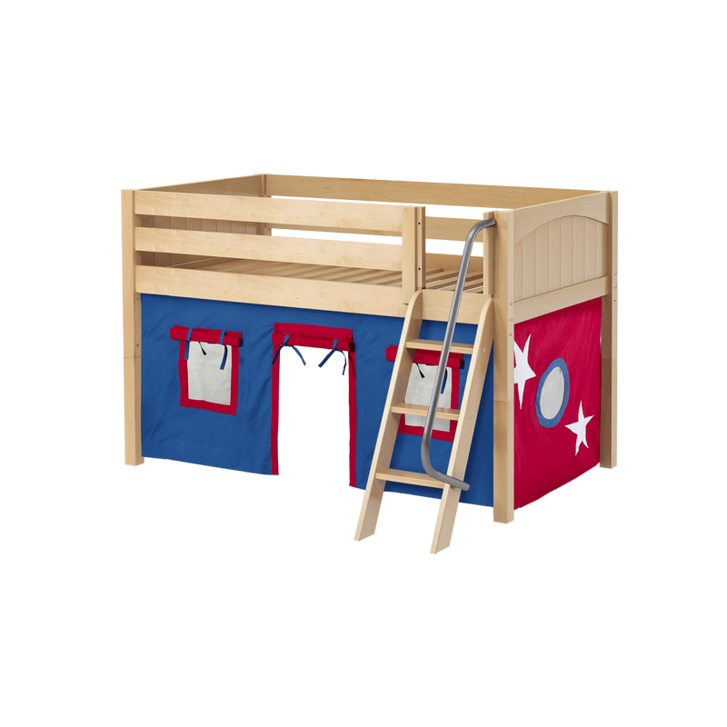 Maxtrix Twin Low Loft Bed with Angled Ladder + Curtain
