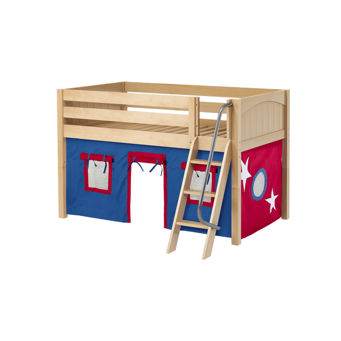 Maxtrix Twin Low Loft Bed with Angled Ladder + Curtain