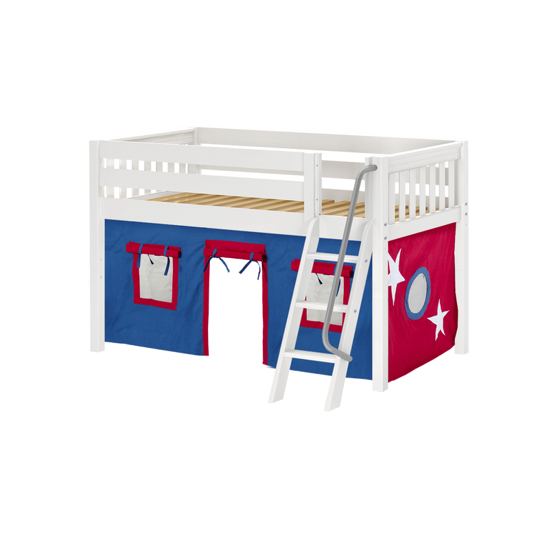 Maxtrix Twin Low Loft Bed with Angled Ladder + Curtain