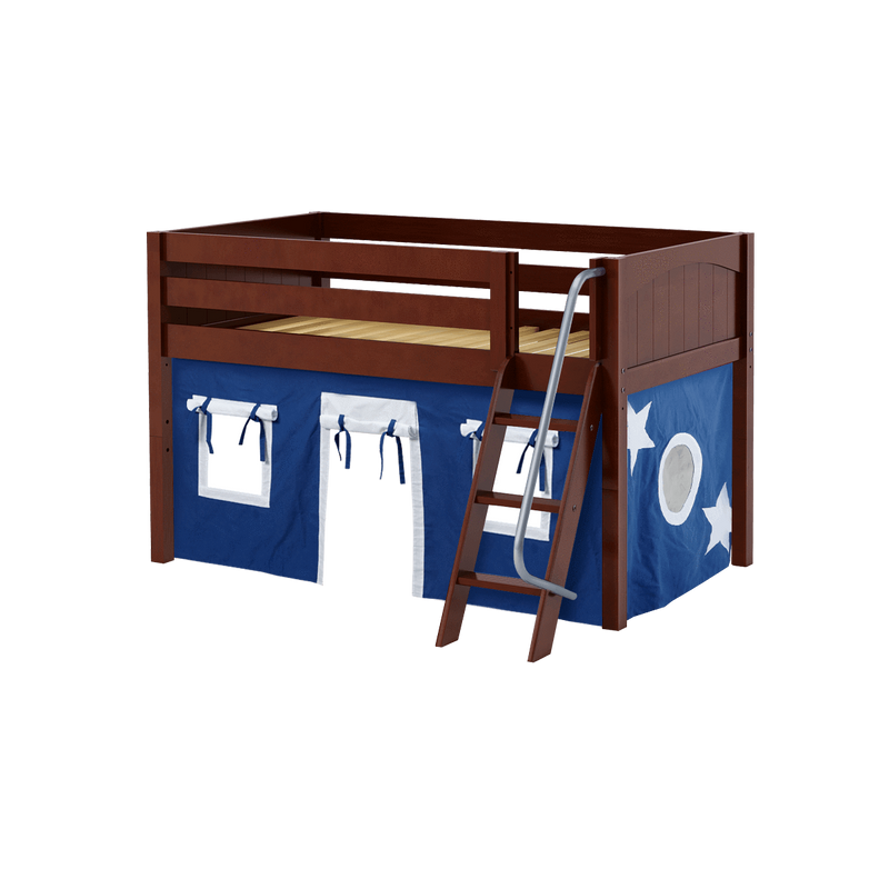 Maxtrix Twin Low Loft Bed with Angled Ladder + Curtain