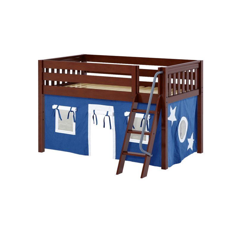 Maxtrix Twin Low Loft Bed with Angled Ladder + Curtain