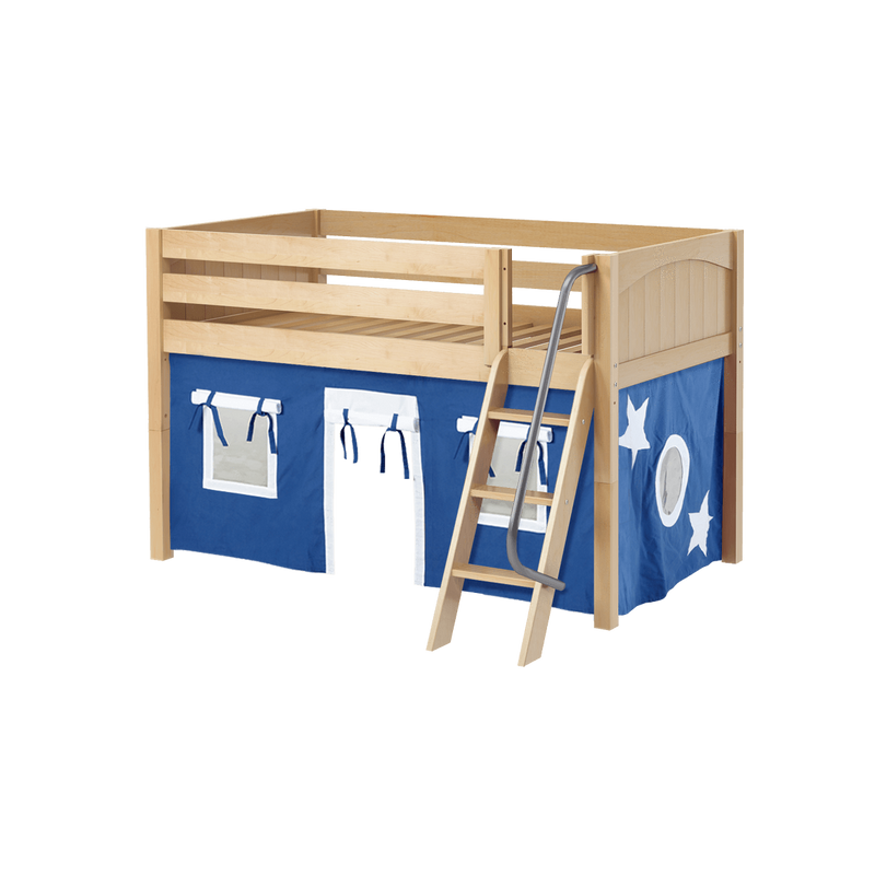 Maxtrix Twin Low Loft Bed with Angled Ladder + Curtain