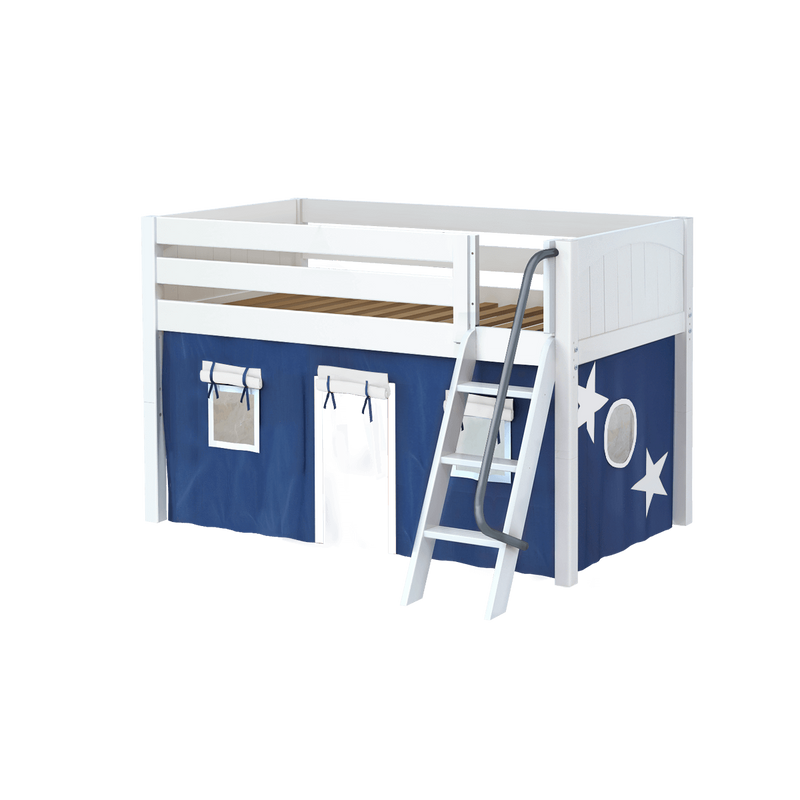 Maxtrix Twin Low Loft Bed with Angled Ladder + Curtain